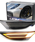 GT RS Style Raised 3D Smoked Lens Amber Full LED Front Side Marker Light Kit for Porsche 911 (991) 718 Cayman and Boxster shown with packaging