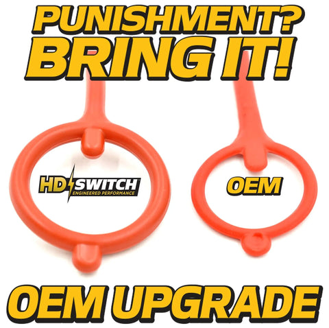 Two red HD Switch OEM upgrade rings with text 'Punishment? Bring It!'