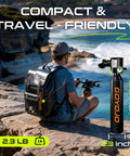 Person sitting on rocky shore with 0.5L Mini Scuba Tank Portable Backup Air for Snorkeling and Training, backpack beside them