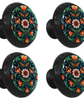 Norwegian Rosemaling Green Flower Cabinet Knobs Set ABS Glass Round Drawer Pulls