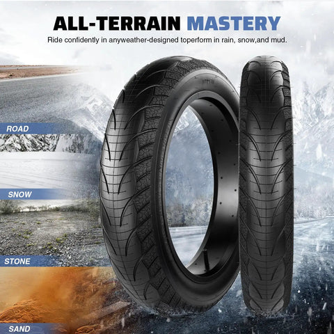 Two Pack Fat Tire With Tube For Ebike Mountain Snow Bike Heavy Duty High-Performance Wear-Resistant Tire 16 By 4.0 Inch Black