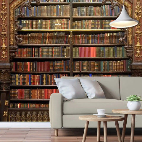 Self Adhesive Peel And Stick Wallpaper PVC Print Wall Mural Old Library Look Removable Wall Decal for Living Room Multicolor