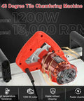Pro Level Heavy Duty Electric Tile Chamfer Machine With Sturdy 12 V Water Pump And Lightning Fast 13000 Rpm Motor And Tough 1200 W Wet Cutting Saw for clean edge trimming, showing motor and handles.