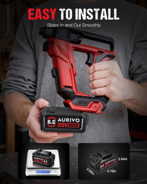 Heavy Duty 6.0Ah 20 Volt Lithium Ion Replacement Battery Designed For Skil Cordless Power Tools Drill Driver And Hammer Ultra Rock Solid Badass Job Site Workhorse in hand with drill.