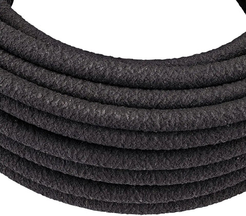 Close-up of black One Quarter Inch Fifty Foot Soaker Hose For Drip Irrigation Ideal For Vegetable Gardens Planters And Borders