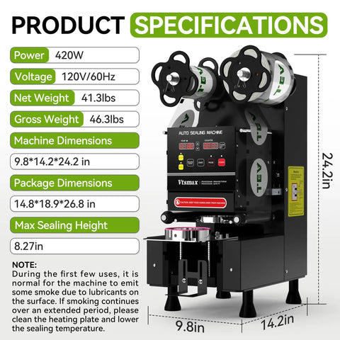 No Fuss High Output Automatic Cup Sealer Machine 90 To 95 Mm, 500 To 700 Cups Per Hour, Electric Sealer With Counting LCD, Black