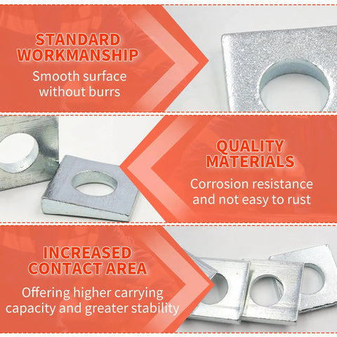 Top Shelf Carbon Steel Square Lock Washers For Leveling Shims And Bolt Assembly Hardware featuring smooth, corrosion-resistant surface and increased contact area.
