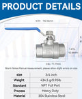 3/4 in full-port stainless steel ball valve with NPT threads, blue lever and locking device