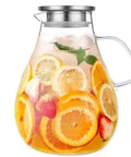 Premium Borosilicate Glass Pitcher With Lid 3000ml Hot And Cold Water Jug For Juices And Iced Tea Beverages Lead Free Eco Friendly Durable Carafe For Family Hangouts And Everyday Use, filled with citrus and berries