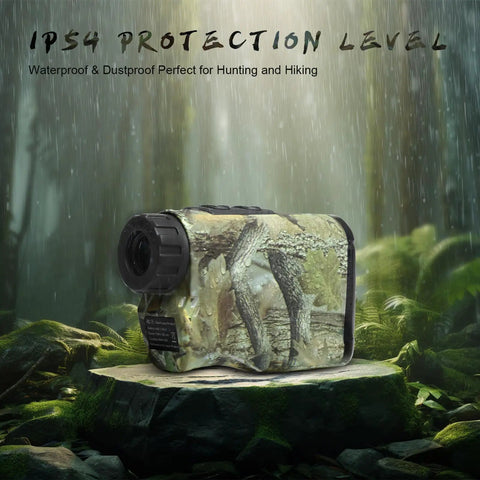 Range Finder For Huntin Up To 1400 Yards With 6X Magnification, Angle Compensation, Height Readout, Vibration Resistant Build For Tree Stand Bow Huntin And Rifle Shots, Delivers True Horizontal Distance On Slopes. camo rangefinder with IP54 protection for hunting and hiking