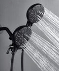 Matte Black Handheld Shower Head With 7 Settings And 5-Inch Rain Shower, dual water streams, wall mounted, gray background