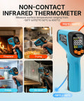 Infrared Thermometer Gun With Meat Thermometer Included, Lightning Fast 0.5 Second Readouts, Industrial Grade Sensor, Emissivity Adjustable 0.1 to 0.99, 12 to 1 Spot Ratio, Wide -58F to 1112F Range, Perfect For Grilling And BBQ Boss, blue handheld non-contact thermometer