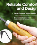 Pro Grade Hand Hoe Garden Tool For Weeding Digging And Planting With Forged Steel Blade And Chestnut And Acacia Wood Handle Ergonomic Comfortable