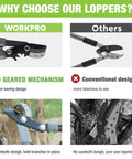 Comparison of Extendable Anvil Lopper For Gardening With 25 To 37 Inch Reach and conventional lopper, highlighting gear mechanism