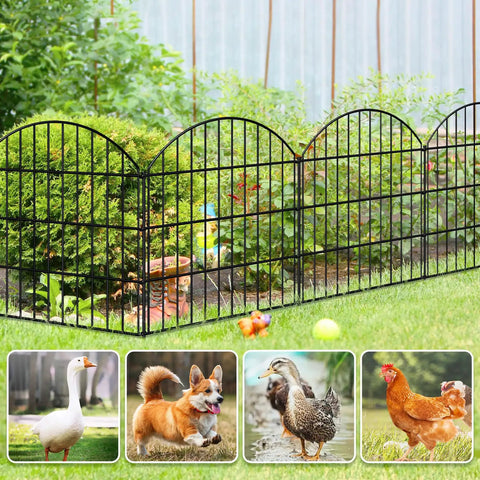 Rustproof Metal Garden Fence Kit With 5 Panels And 6 Stakes, 28 Inch High By 11.7 Feet Long, No Dig Animal Barrier For Dogs, Yard Flower Bed Patio Outdoor, Black