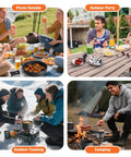 27 Piece Camping Cookware Kit For Two To Four People With Kettle Pots And Pans, Stainless Steel Utensils And Plates in outdoor settings