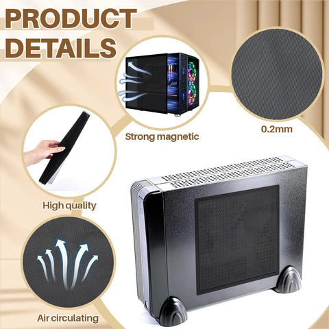 2 Pack 300x400mm Diy PC Case Dust Filter Nylon 80 Mesh With Magnetic Strip Easy Fit Dust Guard shown installed on computer case