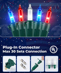 Red White Blue LED Christmas String Lights 100 Count 20 Feet Patriotic Outdoor Indoor Mini Light Set detail view