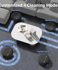 2 In 1 Robot Vacuum And Mop Combo With Slim 2.87 Inch Design, customized cleaning modes shown on hard floor around furniture