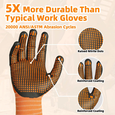 Foam Nitrile Coated Safety Gardening Work Gloves With MicroDot Grip, Lightweight Breathable 15 Gauge Nylon, Level 6 Abrasion Resistant, Touchscreen Compatible, General Use A1 Cut Resistant Gloves, Available In 3 6 12 Pairs, Size S showing raised nitrile dots and reinforced coating