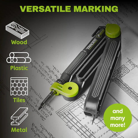 Heavy Duty Aluminum Scribe Set With Deep Hole Marking Pencil And Rugged Job Site Holster Built Tough For Woodworkers, versatile for wood, plastic, metal, and tiles.