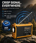 Beefed Up Emergency Weather Radio With Hand Crank Solar Power And 12000mAh Battery featuring antenna and controls on rock