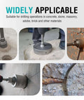 BINOTA 9-piece concrete hole saw kit with SDS shanks (30-100 mm); collage showing front, side, close-up, installed views