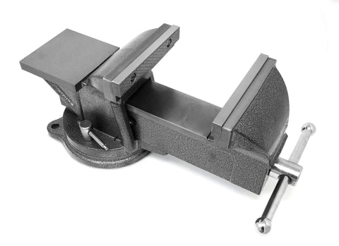 Heavy Duty 6 Inch Cast Iron Bench Vise With Swivel Base And Anvil, 3700 Lb Clamping Force, Opens To 6-3/8 Inches, 125 Degree Pivot