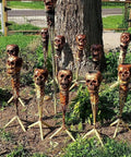 Skull Tiki Torch Set For Halloween Yard Decor, Handcrafted Skull Pattern Outdoor Lights, Weather Resistant Patio Lanterns, installed