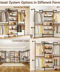 Heavy Duty Wall Mounted Closet System With Expandable Industrial Pipe Clothing Rack in horizontal, 45°, combination, and L shapes.