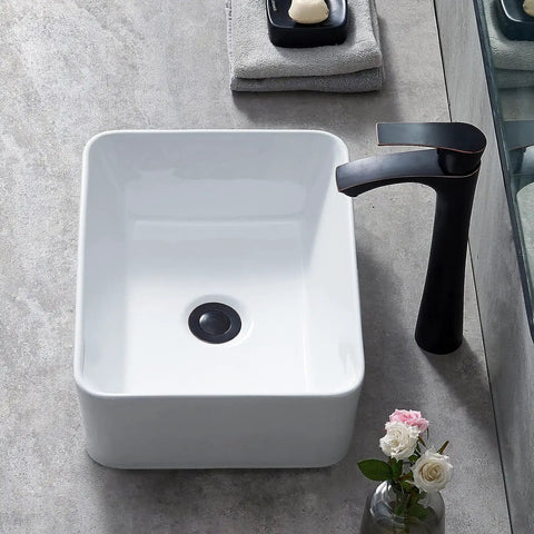 Ceramic Vessel Sink 16x12 Inch For Modern Bathroom Vanity Bowl With A Rock Solid Glaze in a sleek countertop display