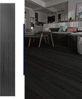 Peel And Stick Vinyl Floor Tiles Wood Plank Look Black Finish 24 Sheets Covering 36 Sq Ft shown installed in a modern living room
