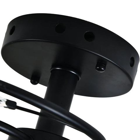 Close-up of mounting base for Dope Semi Flush Mount Ceiling Light Fixture With Five Tulip Glass Globes, Modern Black Pendant.
