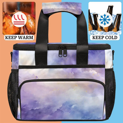 Insulated Picnic Backpack Lunch Bag For Women And Men, Big Capacity Portable Tote Keeps Food Fresh, Purple Gradient Style