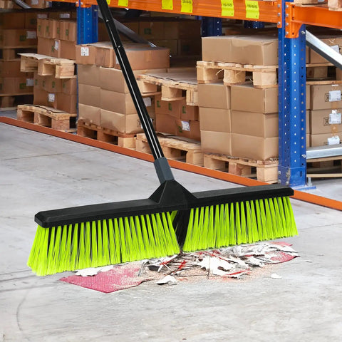 Three Pack 24 Inch Push Brooms Workhorse Outdoor Brooms With 63 Inch Handle sweeping warehouse floor debris
