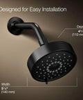 Purist Three Function Showerhead With Handheld 1.75 GPM Matte Black Featuring Full Coverage Spray Pulsating Massage And Silk Spray For That Home Spa Vibe Shower Experience, wall-mount detail, easy installation design