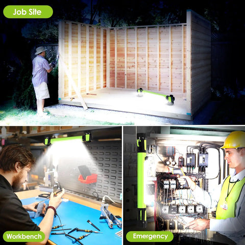 Magnetic Underhood LED Work Light 2500LM, Rechargeable 5200mAh in use at job site, workbench, and emergency scenarios.