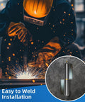 Welding installation with sparks and gloves showcasing Heavy Duty 3 Inch Weld On Hinges 4 Pack With Grease Fittings Tough As Nails Carbon Steel For Metal Gates Trailer Ramps And BBQ Smokers Hardcore Industrial Hardware.