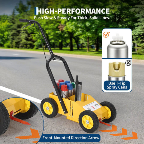 Heavy Duty Adjustable Line Striping Machine For Lawns, Parking Lots And Sports Fields, yellow with 2 to 6 inch line width