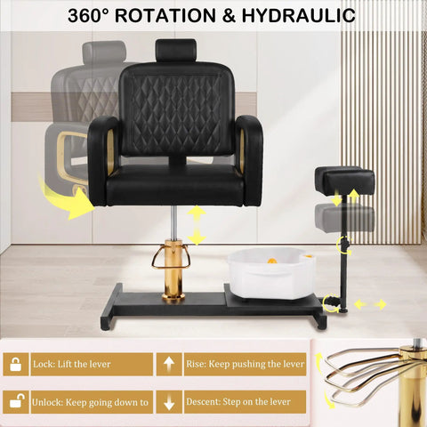 Pro Grade Hydraulic Pedicure Station For Nail Techs With Roomy Removable Foot Tub featuring 360° rotation and hydraulic adjustments.