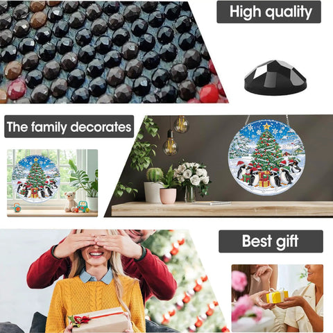 Totally Cozy Penguin Christmas Tree Sun Catcher Window Hanging DIY Double Sided Diamond Painting Pendant Kit Acrylic Diamonds Ornament