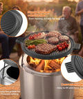 Cast Iron Griddle Pan For Solo Stove Ranger Fire Pit 14 Inch Cooking Surface Double Sided Reversible Grill With Detachable Legs Extends Outdoor Camping Kitchen Space in use with food.