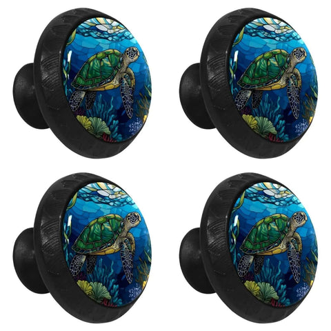 4 Pack Stained Glass Sea Turtle Cabinet Knobs Set Totally Dope Glass Drawer Knobs For Kitchen Cupboards Black Cabinet Hardware