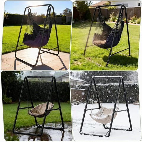 Waterproof Hammock Chair Stand Cover For 41L By 55W By 72H Swing Stands protecting a hammock in sun, rain, and snow.