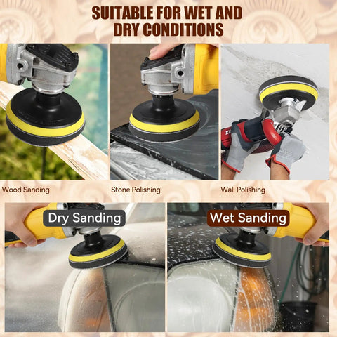 5 Inch Wet And Dry Sanding Discs Kit For Angle Grinder With Hook And Loop Backing Pad And 5/8-11 Threads, 54 Piece Set in use