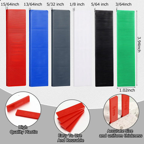 300 Pcs Plastic Flat Shims For Tile And Floor Leveling With Six Size Options From 3 64th Inch To 1 4th Inch Color Assortment