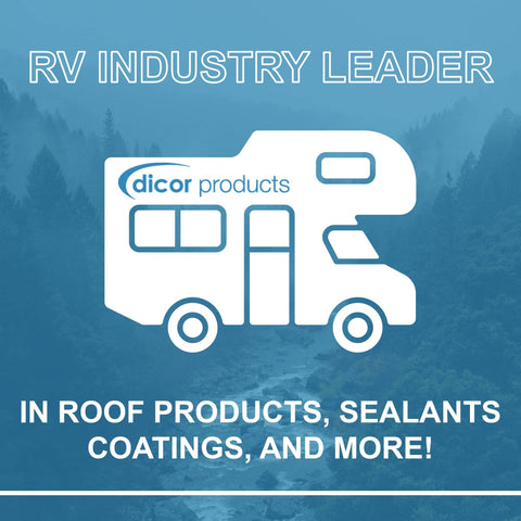 Illustration of RV with text 'RV Industry Leader in Roof Products, Sealants, Coatings, and More.'