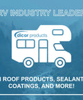 Icon of RV with dicor products logo, showcasing RV industry leader in roof sealants and coatings.
