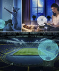3D Soccer Night Light With Touch Control, 7 Color Changing LED Illusion Lamp, Acrylic Flat Panel And ABS Base, USB Powered Desk Table Light For Boys, Realistic Soccer Optical Illusion That Pops In Any Room, displayed in bedroom and stadium settings.