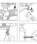 Illustrated setup guide for ZoomMaxx Adjustable Oscillating Sprinkler On Metal Step Spike For Even Watering Of Large Lawns Up To 2300 Sq Ft